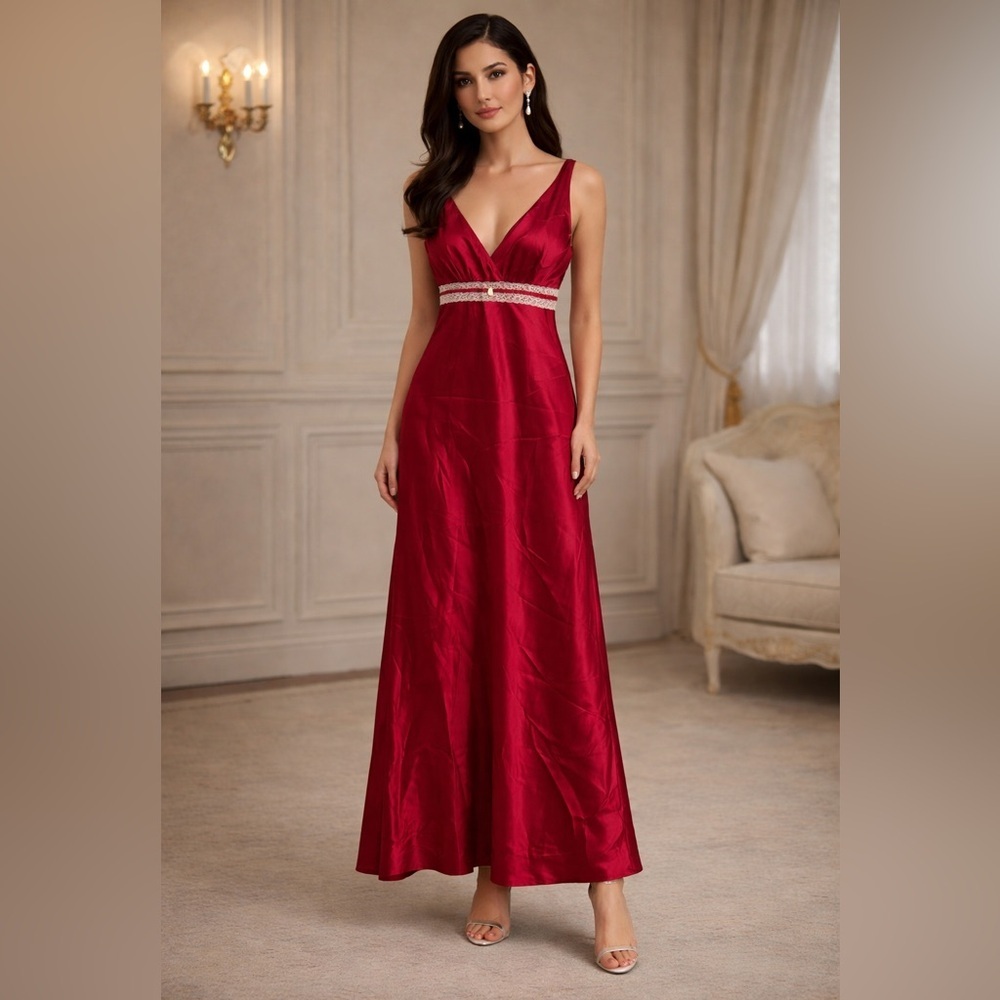 VTG 90s Regency-core Satin Slip Dress Burgundy Babydoll Lace Cameo XL Romantic